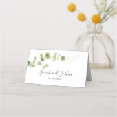 Minimalist Eucalyptus Green Foliage Classy Wedding プレイスカード (裏面)