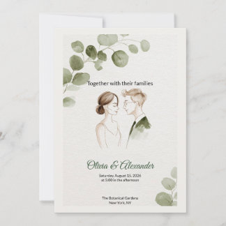 Minimalist Eucalyptus Greenery Wedding Invitation カード