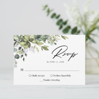 Minimalist Eucalyptus Leaves Greenery Wedding 出欠カード