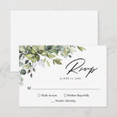 Minimalist Eucalyptus Leaves Greenery Wedding 出欠カード (正面/裏面)