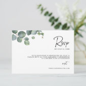Minimalist Eucalyptus Leaves RSVP Wedding Card セーブザデート (スタンド正面)