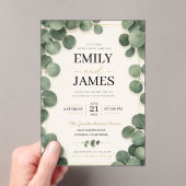 Minimalist Eucalyptus Sage Green Leaves and Gold アクリル招待状 (インサイチュ (ポータブル))