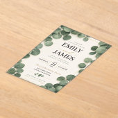 Minimalist Eucalyptus Sage Green Leaves and Gold アクリル招待状 (レイダウン)