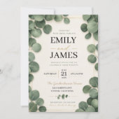 Minimalist Eucalyptus Sage Green Leaves and Gold 招待状 (正面)