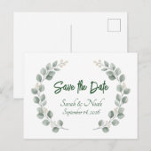 Minimalist Eucalyptus Wreath Save the Date custom 案内ポストカード (正面/裏面)