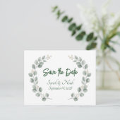 Minimalist Eucalyptus Wreath Save the Date custom 案内ポストカード (スタンド正面)
