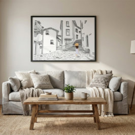 Minimalist European Street Illustration Poster ポスター