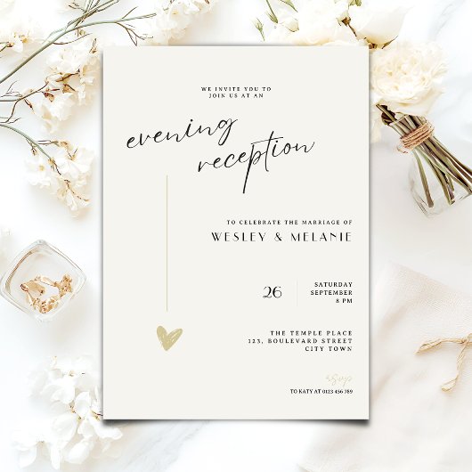 Minimalist Evening Reception Wedding Gold Black 招待状