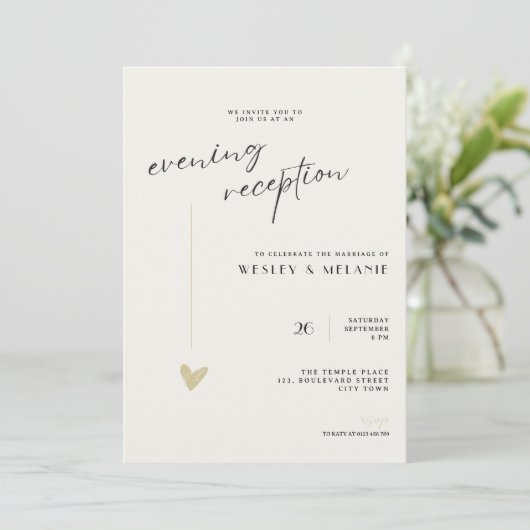 Minimalist Evening Reception Wedding Gold Black 招待状 (スタンド正面)