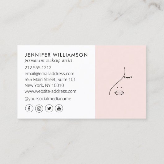 Minimalist Face Logo Permanent Makeup Artist Pink 名刺 (裏面)