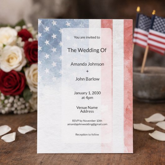 Minimalist Faded American Flag Wedding 招待状