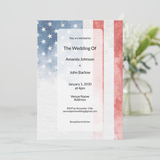 Minimalist Faded American Flag Wedding 招待状 (スタンド正面)