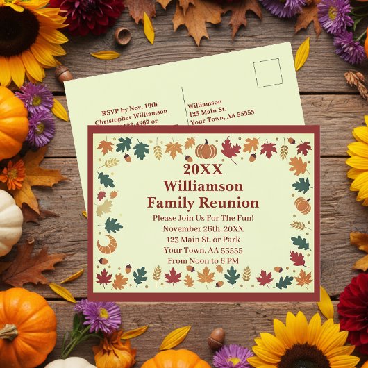 Minimalist Fall Family Reunion Custom Postcard シーズンポストカード