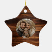 Minimalist Family Photo Personalized Woodgrain  セラミックオーナメント (正面)