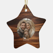 Minimalist Family Photo Personalized Woodgrain  セラミックオーナメント (左)