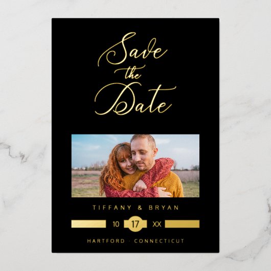 Minimalist Fancy Photo Real Gold Effect Typography 箔招待状 (正面)