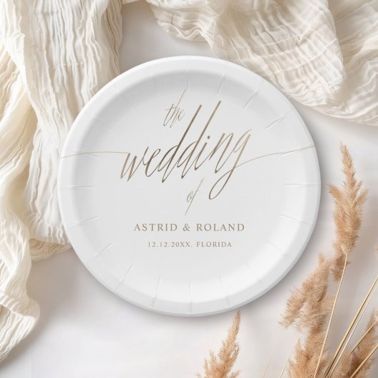Minimalist Faux Gold Calligraphy the Wedding of ペーパープレート
