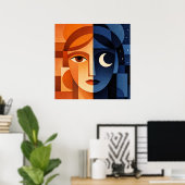 Minimalist Female Face Art Terracotta Abstract Geo ポスター (ホームオフィス)