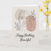 Minimalist Female Line Art Botanical Birthday Card カード (黄色い花)