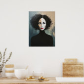 Minimalist Feminine Portrait Painting ポスター (キッチン)