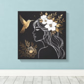 Minimalist Feminine Wall Art with Gold Botanical キャンバスプリント (インサイチュ (ウッドフロア))