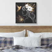 Minimalist Feminine Wall Art with Gold Botanical キャンバスプリント (インサイチュ (寝室))