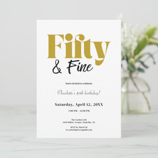 Minimalist Fifty & Fine 50th Birthday 招待状 (スタンド正面)