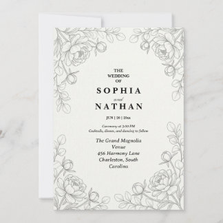 Minimalist Fine Line Floral Wedding Invitation 招待状