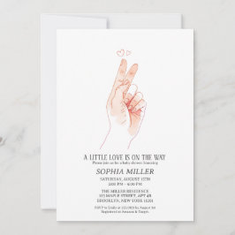 Minimalist Finger Heart Watercolor Baby Shower Inv 招待状