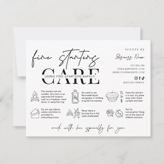 Minimalist Fire Starters Warning Instructions Card サンキューカード (正面)