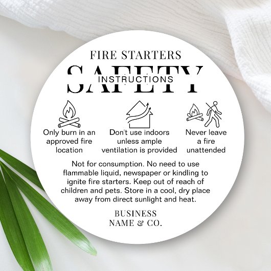 Minimalist Fire Starters Warning Label Black White ラウンドシール