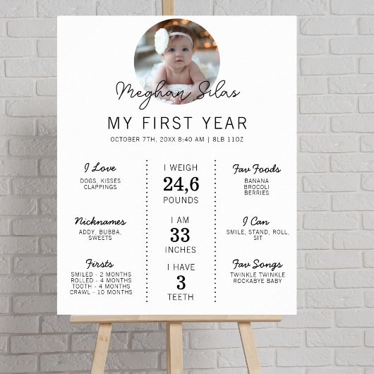 Minimalist First Year Milestone 1st Birthday Stats ポスター