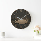 Minimalist Fishing Rustic Fisherman Cabin Gift ラージ壁時計 (ホーム)