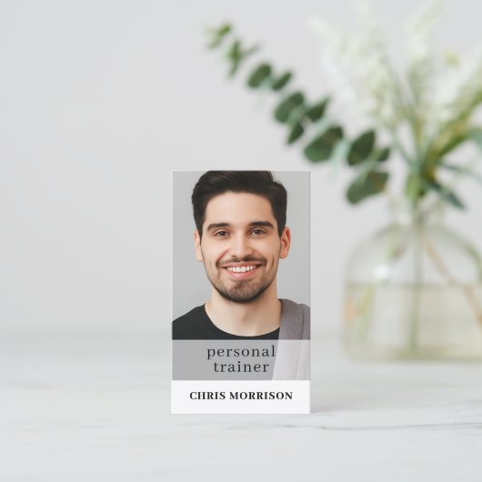 Minimalist Fitness QR Code Personal Trainer Photo 名刺 (スタンド正面)