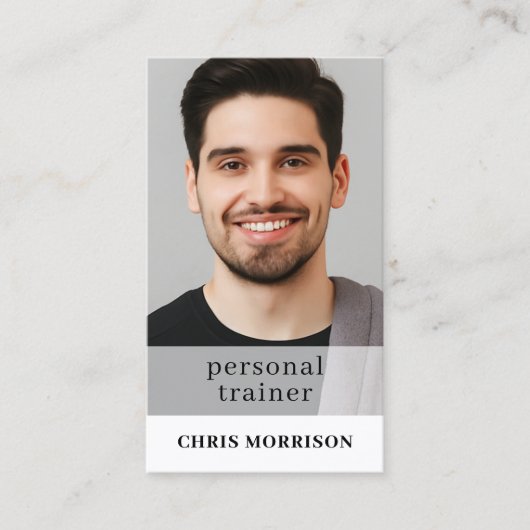 Minimalist Fitness QR Code Personal Trainer Photo 名刺 (正面)