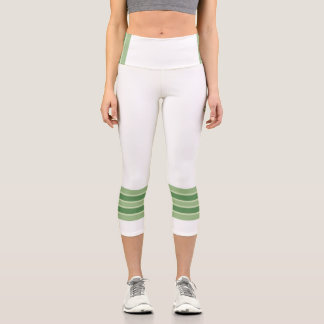 Minimalist, Five Green Retro Stripes, Text White カプリレギンス