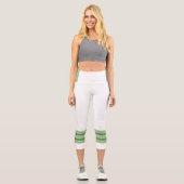Minimalist, Five Green Retro Stripes, Text White カプリレギンス (正面)