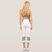 Minimalist, Five Green Retro Stripes, Text White カプリレギンス (裏面)