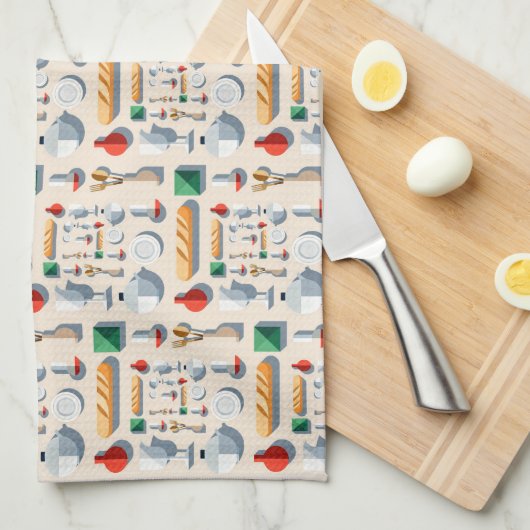 Minimalist flat vector kitchenware and baguettes キッチンタオル (四つ折り)