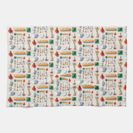 Minimalist flat vector kitchenware and baguettes キッチンタオル