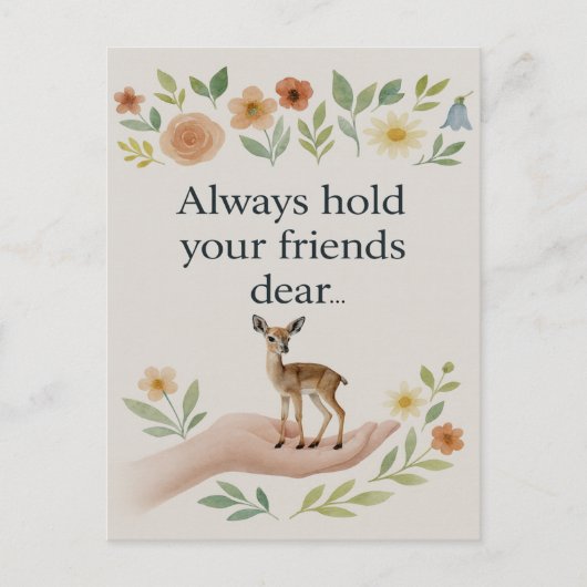 Minimalist Floral Always Hold Your Friends Dear  シーズンポストカード (正面)