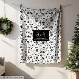 Minimalist Floral Blanket Monogram Grey Hues Style フリースブランケット
