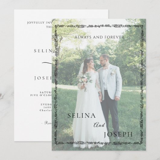 Minimalist Floral Elegant Photo Wedding 招待状 (正面/裏面)