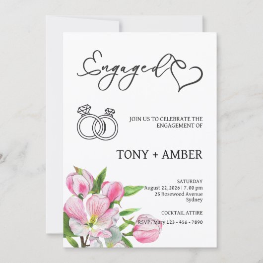Minimalist Floral Engagement Invitation 招待状 (正面)