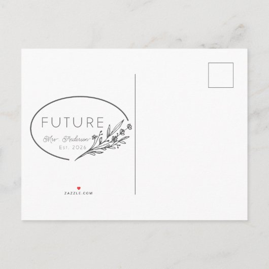 Minimalist Floral Future Mrs. Est 2026 Wedding Ann 案内ポストカード (裏面)