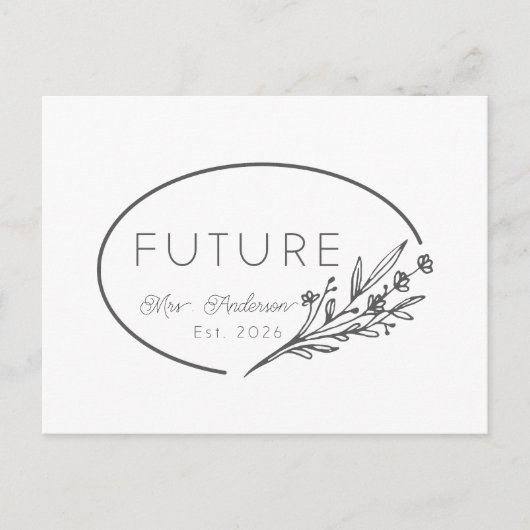 Minimalist Floral Future Mrs. Est 2026 Wedding Ann 案内ポストカード (正面)