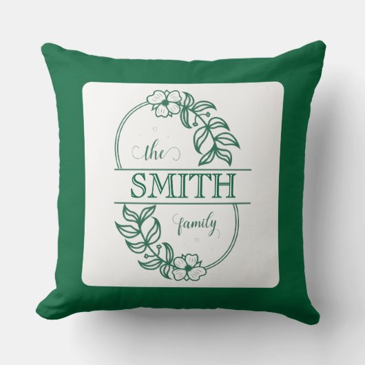 Minimalist Floral Green Custom Family Typography クッション (正面)