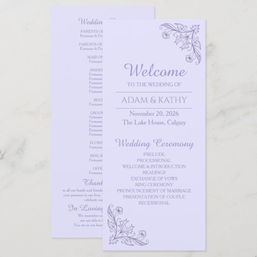 Minimalist Floral Lavender Wedding Program プログラム (正面/裏面)
