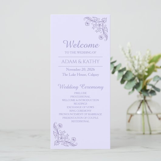 Minimalist Floral Lavender Wedding Program プログラム (スタンド正面)