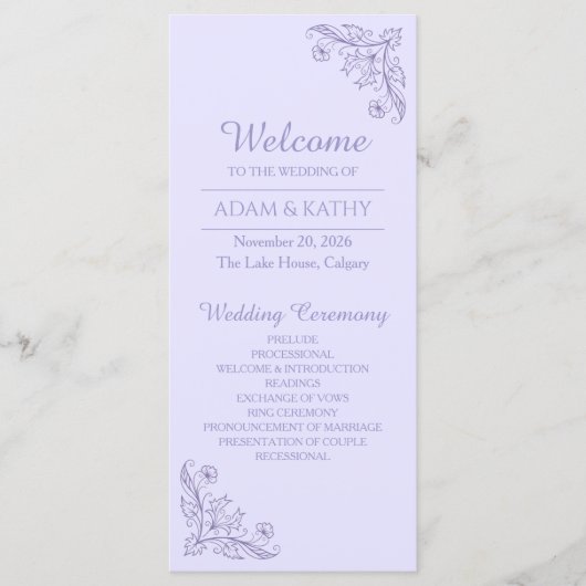 Minimalist Floral Lavender Wedding Program プログラム (正面)